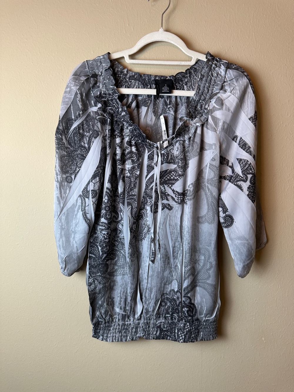 new directions Black and Grey Abstract Peasant Blouse